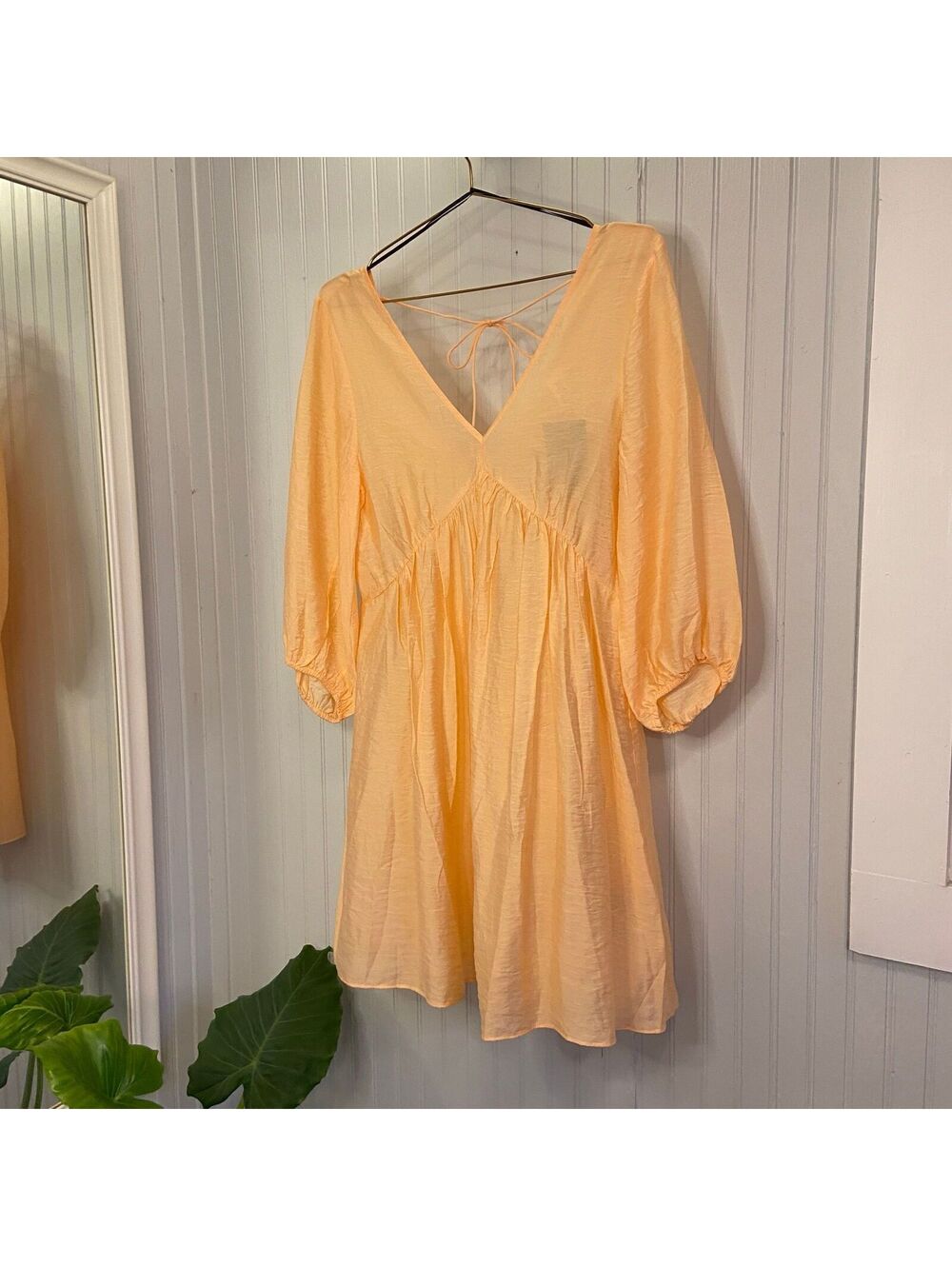NWT H&M Dress Boho Peach Cottage Western Prairie Puff Sleeves Fairy Peasant
